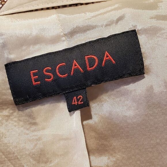 Escada Brown Mauve Tweed Blazer EU 42 Silk Linen Button Up Jacket - Picture 9 of 11